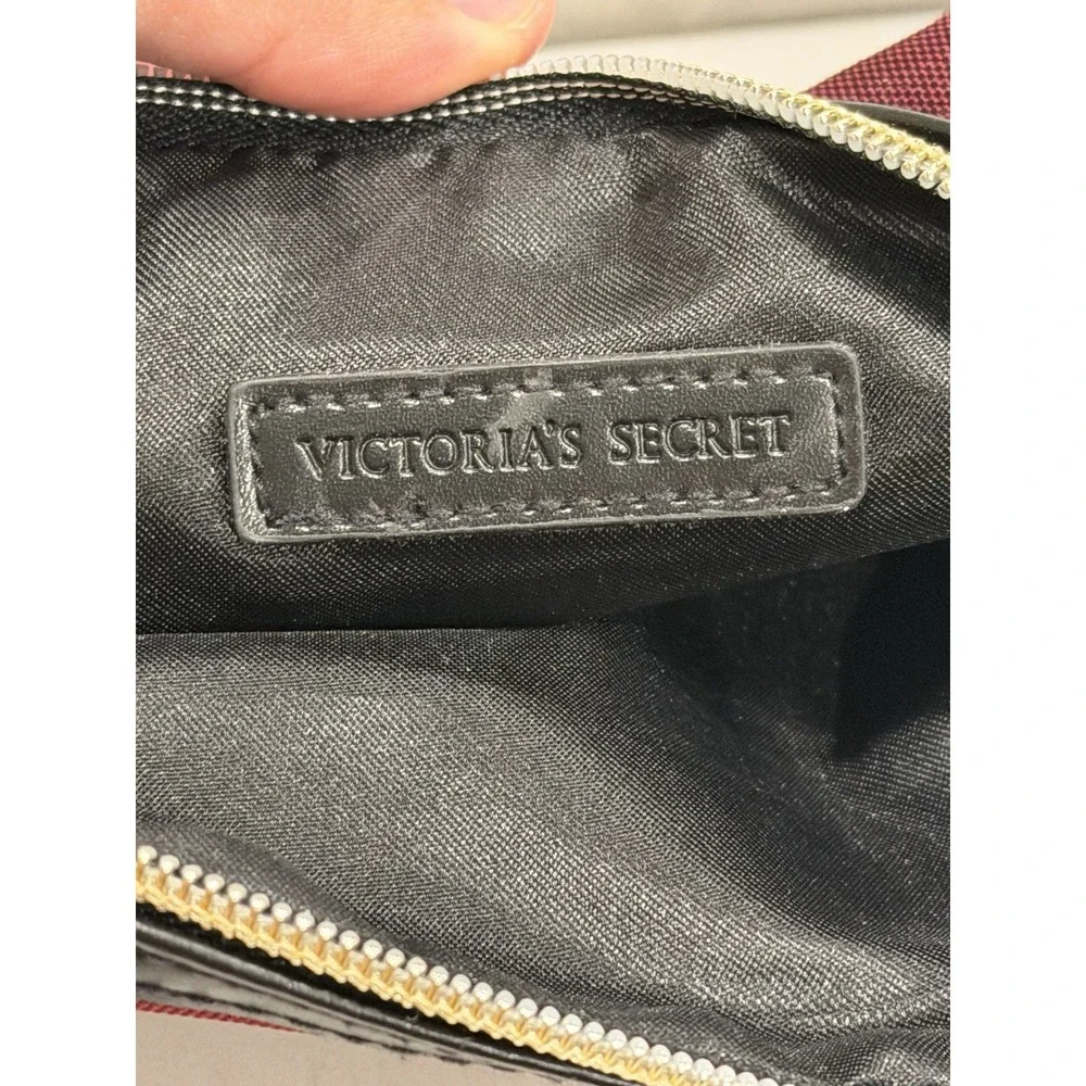 Victoria's Secret Small Maroon/Gold Travel Makeup Bag Case Cosmetic Bag  8